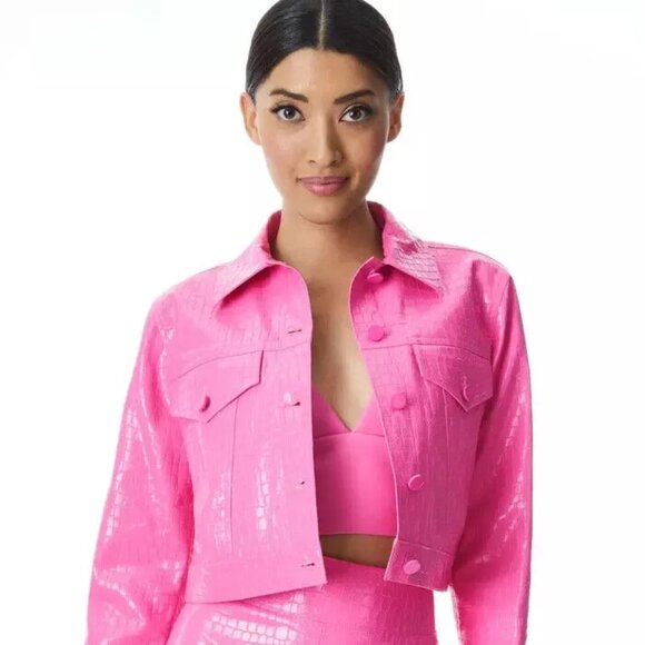 ALICE + OLIVIA CHLOE VEGAN CROC LEATHER FRENCH ROSE LARGE JACKET ONLY